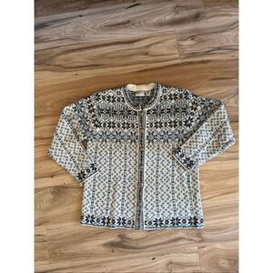 Hasting & Smith Women's Fair Isle Nordic Cardigan Snowflake Wool Sweater Small